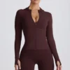 Soft Active mid-layer jas met capuchon in chocoladebruin