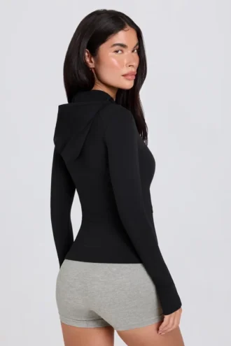 Soft Active Mid-Layer-jas met capuchon in zwart