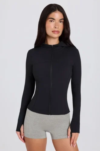 Soft Active Mid-Layer-jas met capuchon in zwart