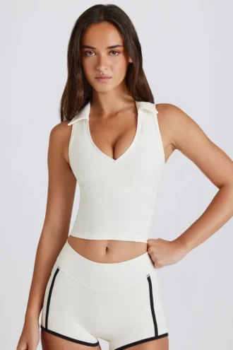 Soft Active Polo Crop Top in ivoor
