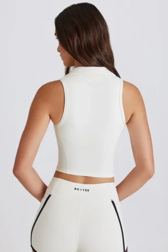 Soft Active Polo Crop Top in ivoor