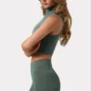 Soft Active tanktop met col in kaki