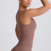 Soft Active tanktop met V-hals in mokka