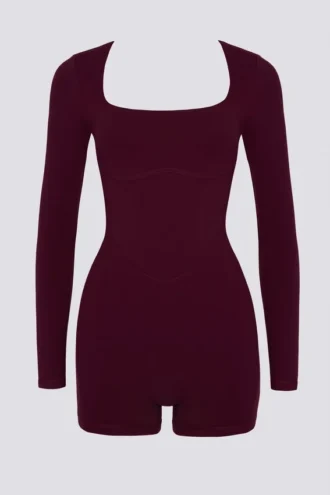 Soft Active unitard met open rug in bordeauxrood