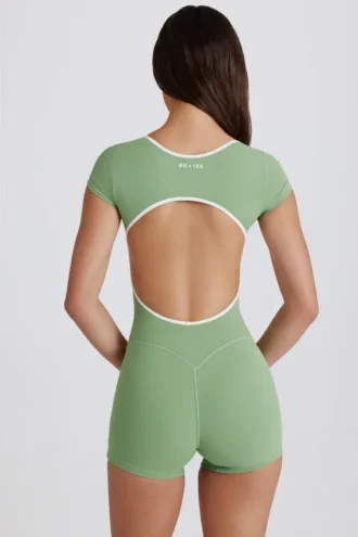 Soft Active unitard met open rug in groen