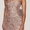 Solenna versierde bandeau-hals strapless jurk in roségoud