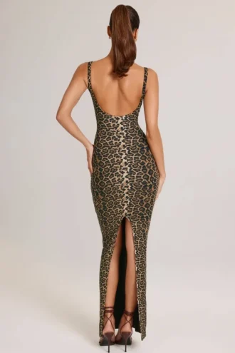 Soreia Modal maxi-jurk met vierkante hals en luipaardprint