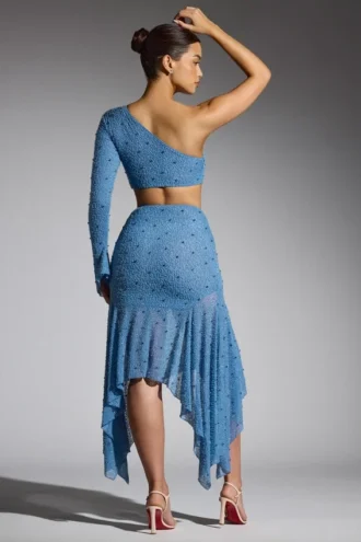 Soustons versierde rok met zakdoekzoom in Smokey Blue