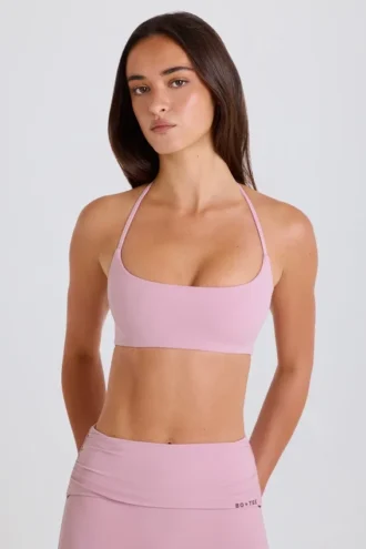 Sportbeha met ronde hals en halternek in mauve