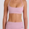 Sportbeha met ronde hals en halternek in mauve