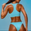 Sporty Badmode-bikini-top met ritssluiting in turquoise
