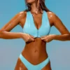 Sporty Badmode-bikini-top met ritssluiting in turquoise