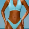Sporty Badmode-bikini-top met ritssluiting in turquoise