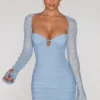St Germain versierde mini-jurk met lange mouwen in blauw