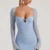 St Germain versierde mini-jurk met lange mouwen in blauw