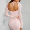 St Germain versierde minijurk met lange mouwen in blush