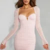 St Germain versierde minijurk met lange mouwen in blush