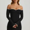Stasia Modal off-shoulder A-lijn minijurk in zwart