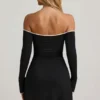 Stasia Modal off-shoulder A-lijn minijurk in zwart