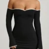 Stasia Modal off-shoulder A-lijn minijurk in zwart