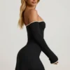 Stasia Modal off-shoulder A-lijn minijurk in zwart