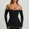 Stasia Modal off-shoulder A-lijn minijurk in zwart