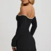 Stasia Modal off-shoulder A-lijn minijurk in zwart