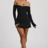 Stasia Modal off-shoulder A-lijn minijurk in zwart