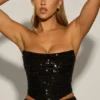 Sterling versierde gedrapeerde corsettop in zwart