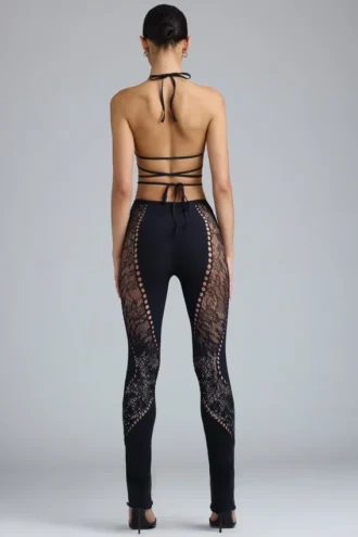 Stevie versierde flared broek met middelhoge taille in zwart