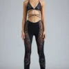Stevie versierde flared broek met middelhoge taille in zwart