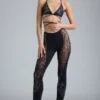Stevie versierde flared broek met middelhoge taille in zwart