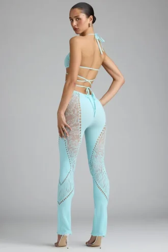 Stevie versierde mid-rise uitlopende broek in ijsblauw