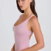 Stretch katoenen jersey body met gelaagde kruisbandjes in mauve