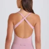 Stretch katoenen jersey body met gelaagde kruisbandjes in mauve