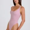 Stretch katoenen jersey body met gelaagde kruisbandjes in mauve