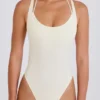 Stretch katoenen jersey body met gelaagde kruisrug in crème