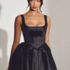 Sueno geweven taf-corsetminijurk in gitzwart