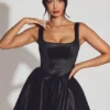 Sueno geweven taf-corsetminijurk in gitzwart