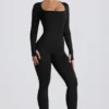 Super Sculpt naadloos lange pijpen Jumpsuit in zwart