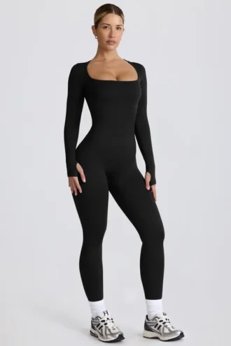 Super Sculpt naadloos lange pijpen Jumpsuit in zwart