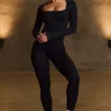 Super Sculpt naadloos lange pijpen Jumpsuit in zwart
