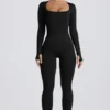 Super Sculpt naadloos lange pijpen Jumpsuit in zwart
