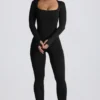 Super Sculpt naadloos lange pijpen Jumpsuit in zwart