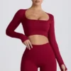 Super Sculpt naadloze crop top met lange mouwen in bordeauxrood