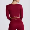 Super Sculpt naadloze crop top met lange mouwen in bordeauxrood
