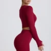 Super Sculpt naadloze crop top met lange mouwen in bordeauxrood