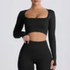 Super Sculpt naadloze crop top met lange mouwen in zwart