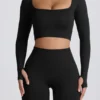 Super Sculpt naadloze crop top met lange mouwen in zwart