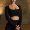 Super Sculpt naadloze crop top met lange mouwen in zwart